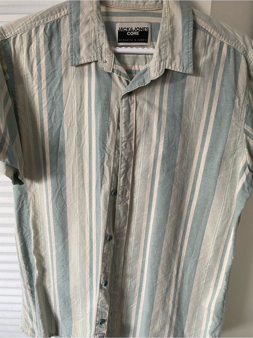 Jack & Jones Core Men's Mint Green and Cream Vertical Stripe Shirt